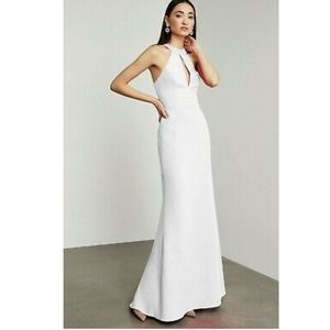 BCBG MaxAzria White Racerback Halter Gown